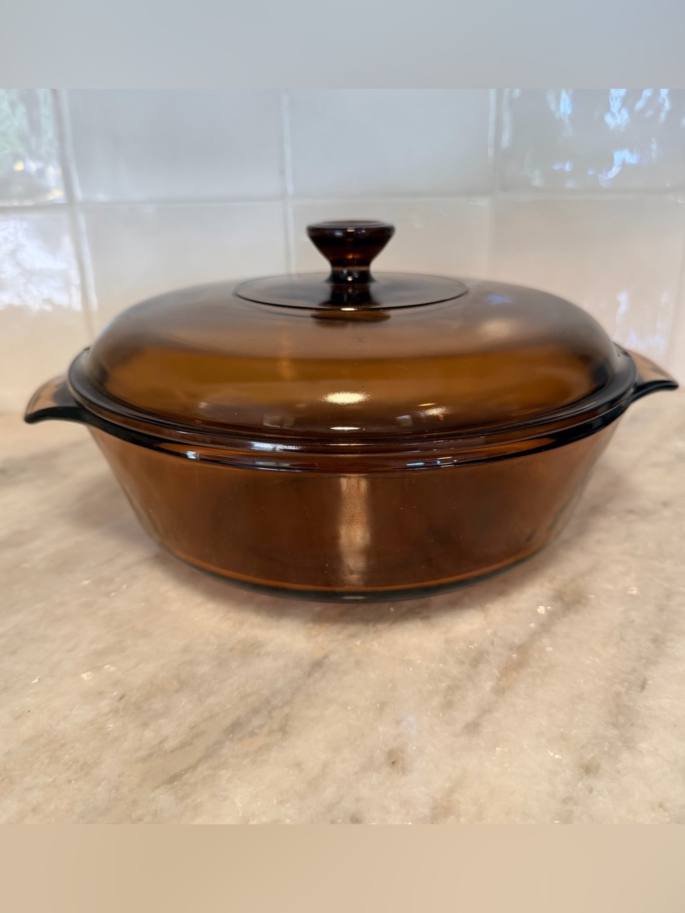 Vintage Anchor Hocking Fire King Amber Glass Covered Casserole Dish
